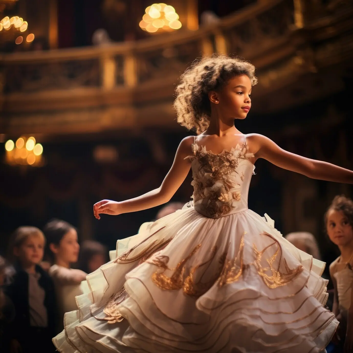 Junge Kinder führen auf einer Theaterbühne ein Stück auf, um den Welttheatertag zu feiern.